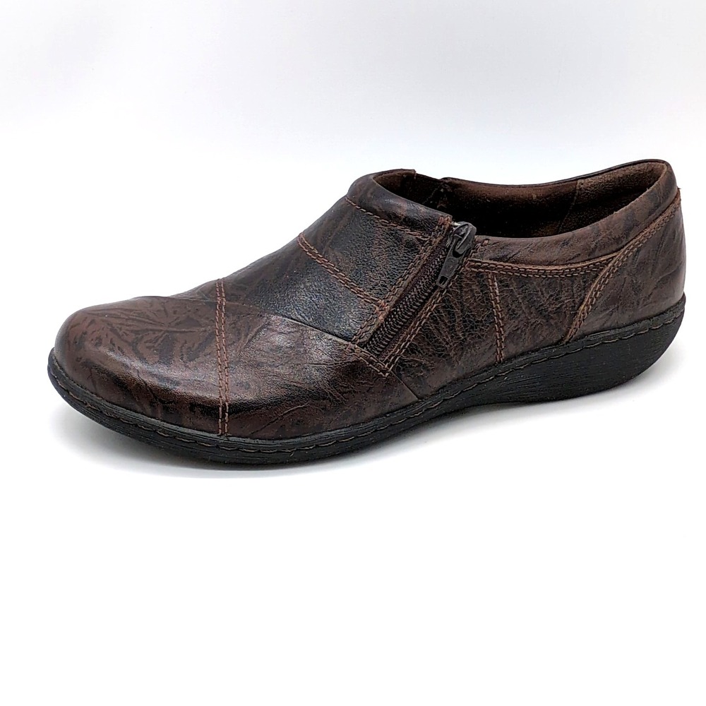 Clarks Shoes Womens Brown 10 Leather Loafer Embossed Zip Walking Comfort 16180